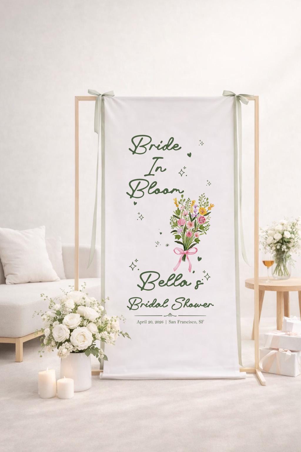 Bride In Bloom Bridal Shower Banner, Floral Bridal Shower Sign, Garden Theme Bridal Shower Decor, Personalized Wedding Shower Backdrop