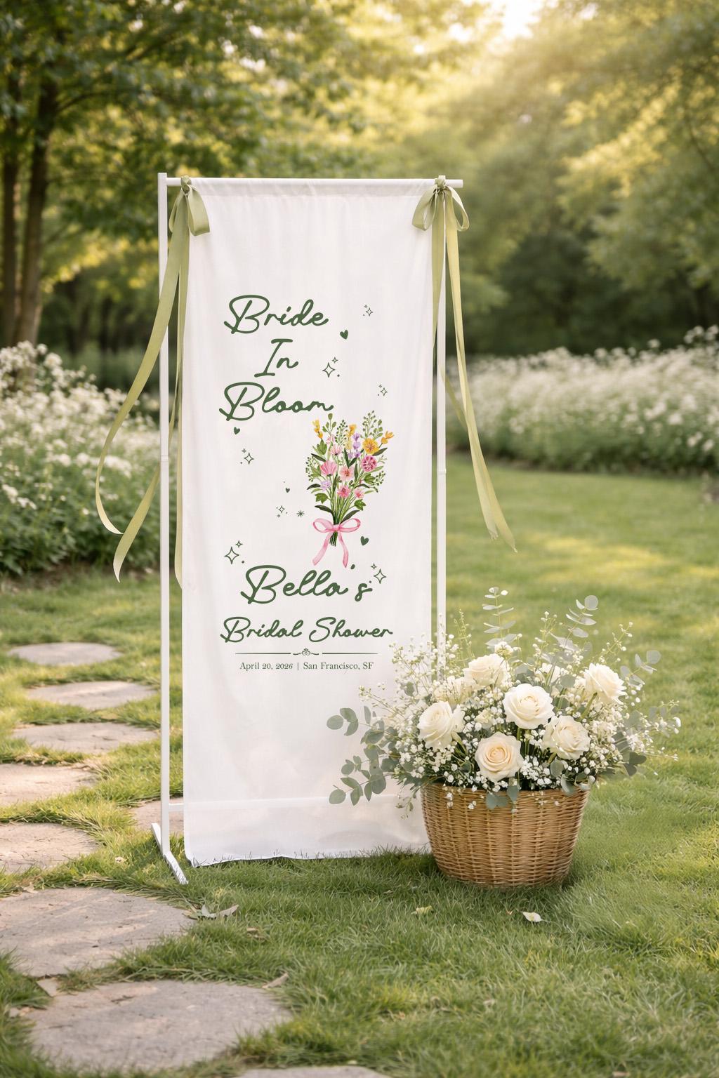 Bride In Bloom Bridal Shower Banner, Floral Bridal Shower Sign, Garden Theme Bridal Shower Decor, Personalized Wedding Shower Backdrop