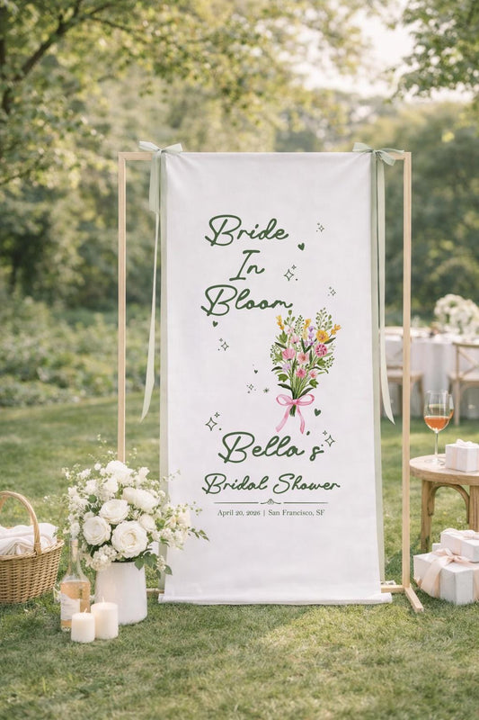 Bride In Bloom Bridal Shower Banner, Floral Bridal Shower Sign, Garden Theme Bridal Shower Decor, Personalized Wedding Shower Backdrop