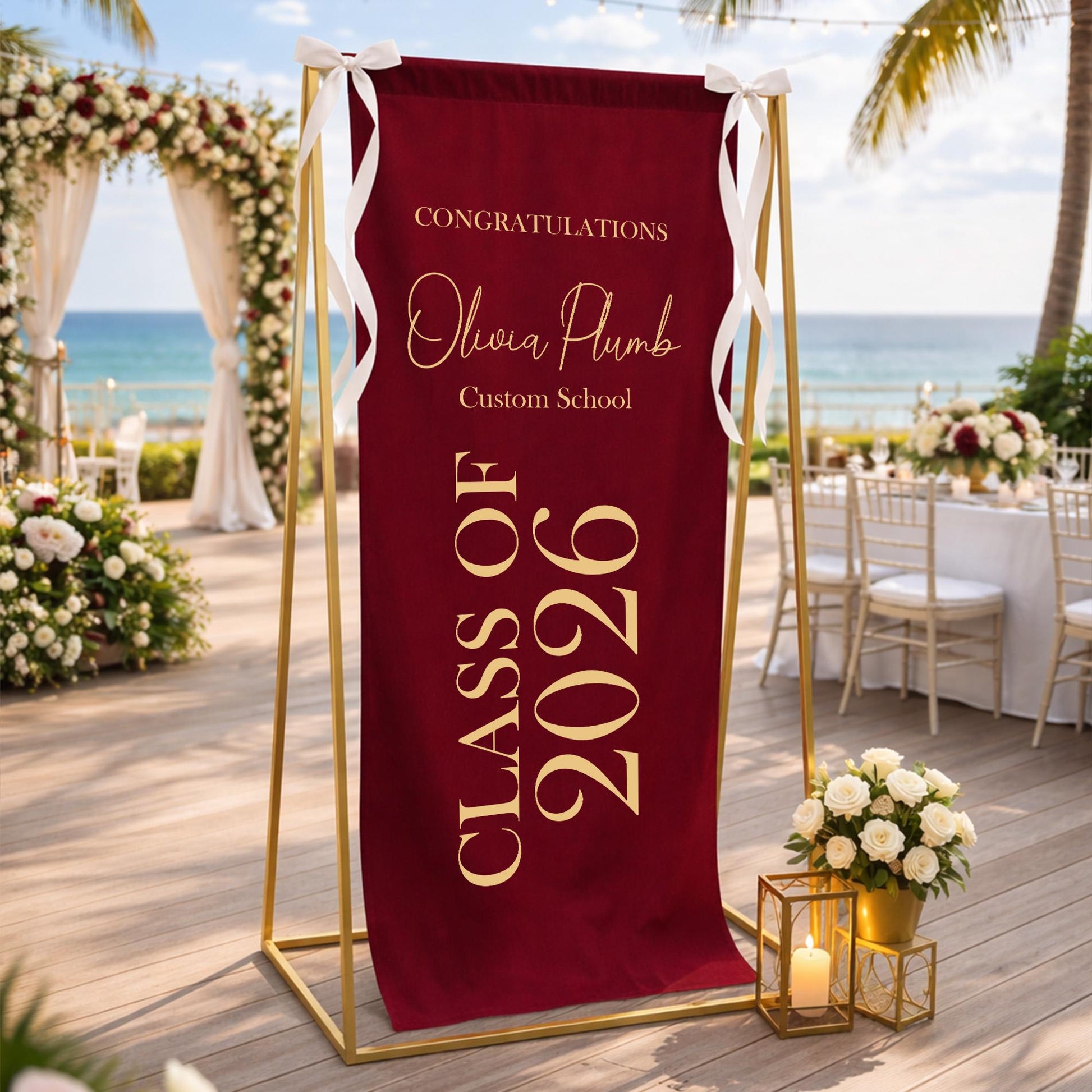Class of 2026 Graduation Banner, Personalized Graduation Welcome Sign, Red Gold Congrats Grad Party Decor, Custom Name School Sign