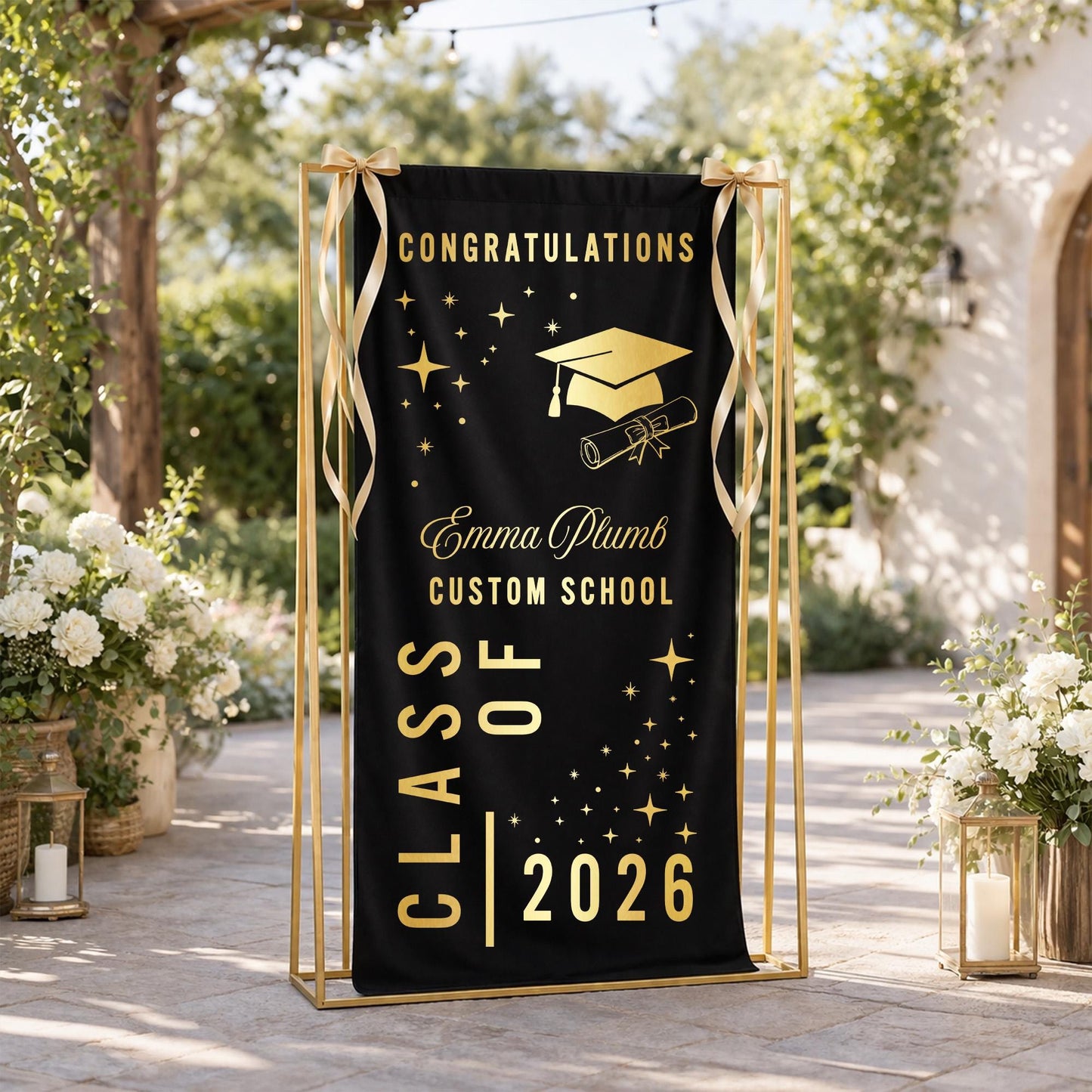 Graduation Tapestry Class of 2026 Banner Personalized Name Black Gold Graduation Party Decor Senior Photo Backdrop Custom School Gift