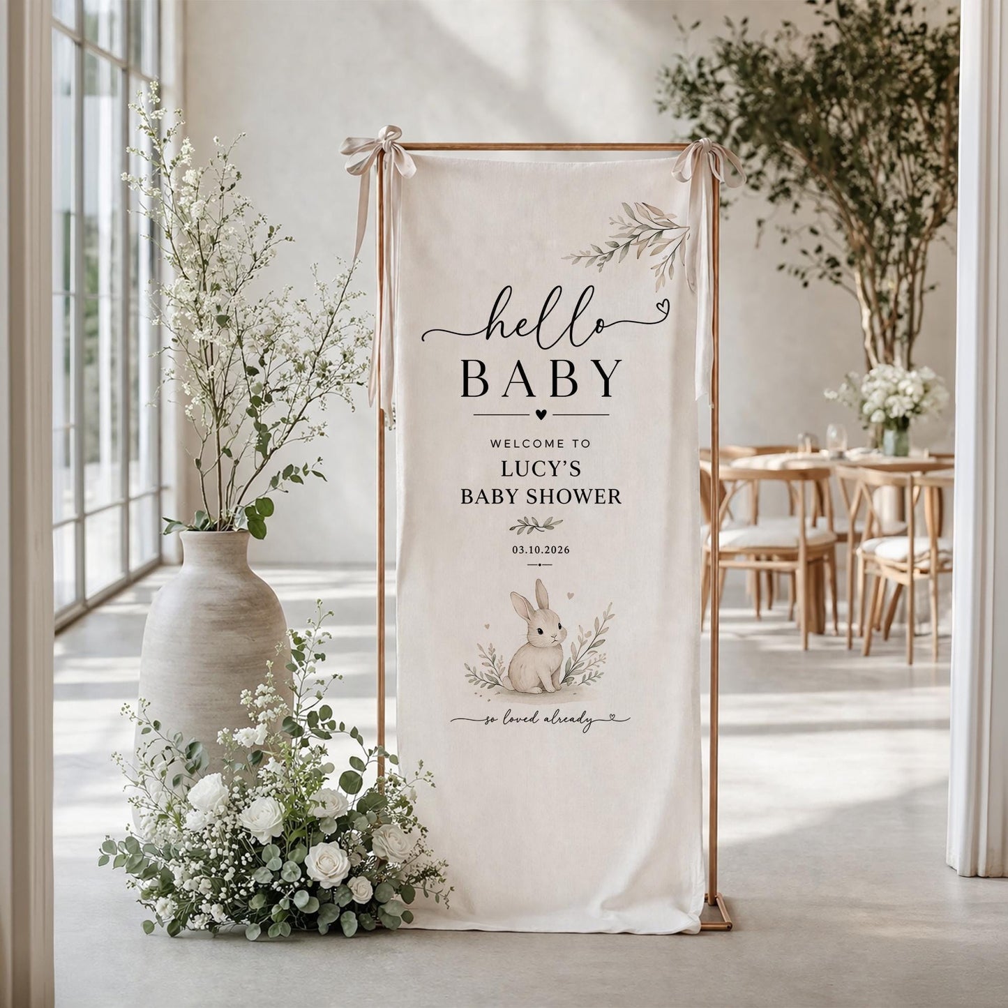 Personalized Baby Shower Welcome Sign, Hello Baby Banner, Custom Baby Shower Backdrop, Neutral Baby Shower Decor, Woodland Theme