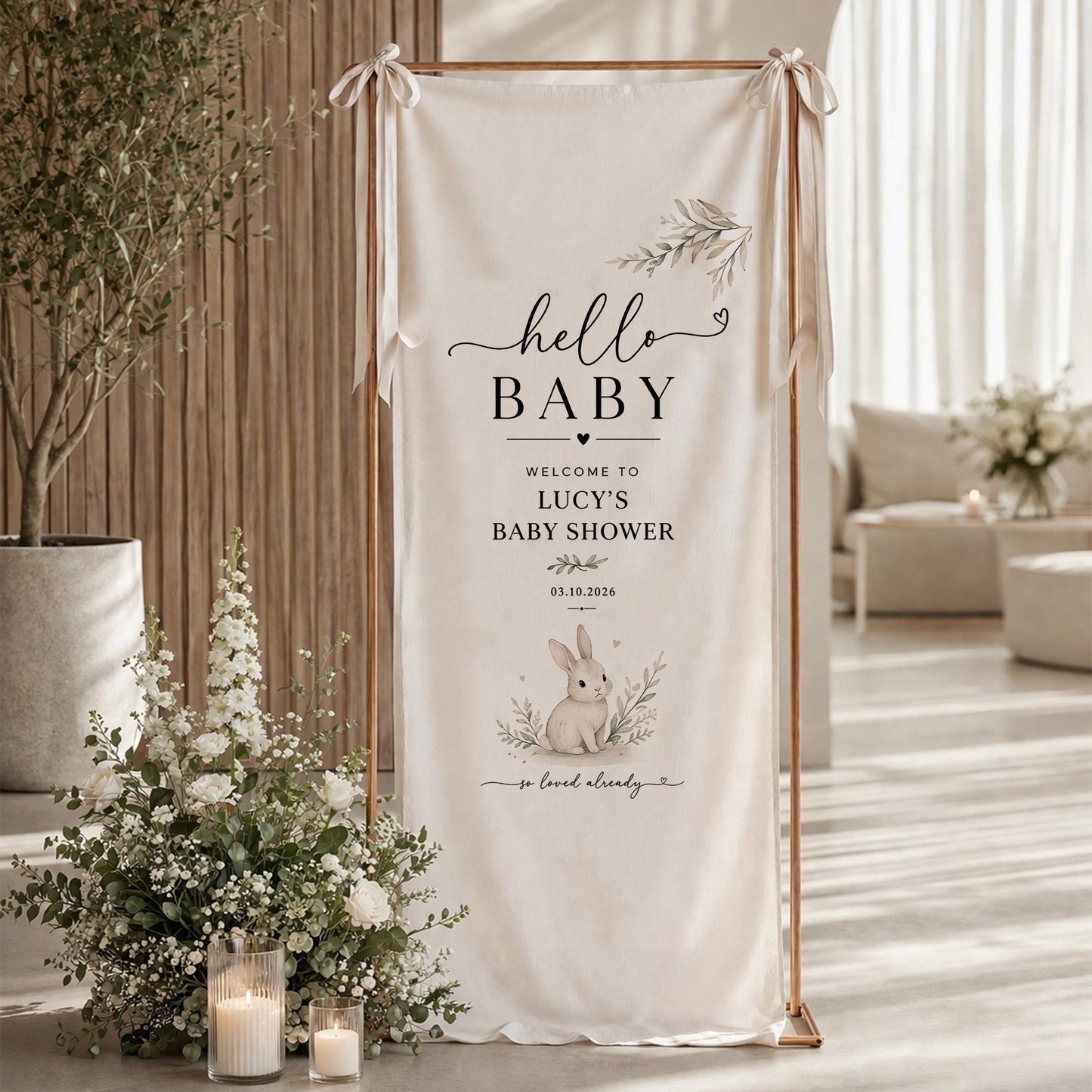 Personalized Baby Shower Welcome Sign, Hello Baby Banner, Custom Baby Shower Backdrop, Neutral Baby Shower Decor, Woodland Theme