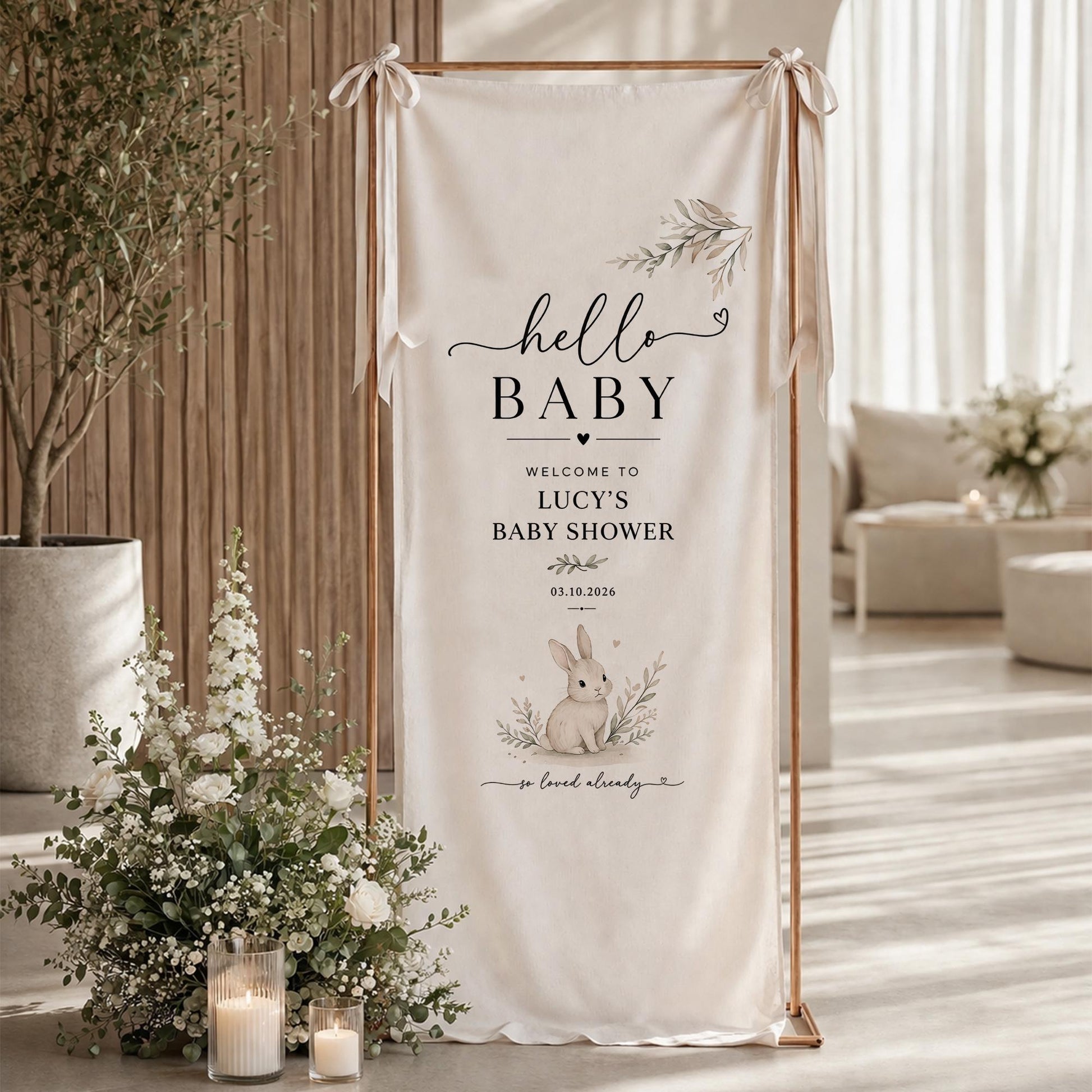 Personalized Baby Shower Welcome Sign, Hello Baby Banner, Custom Baby Shower Backdrop, Neutral Baby Shower Decor, Woodland Theme