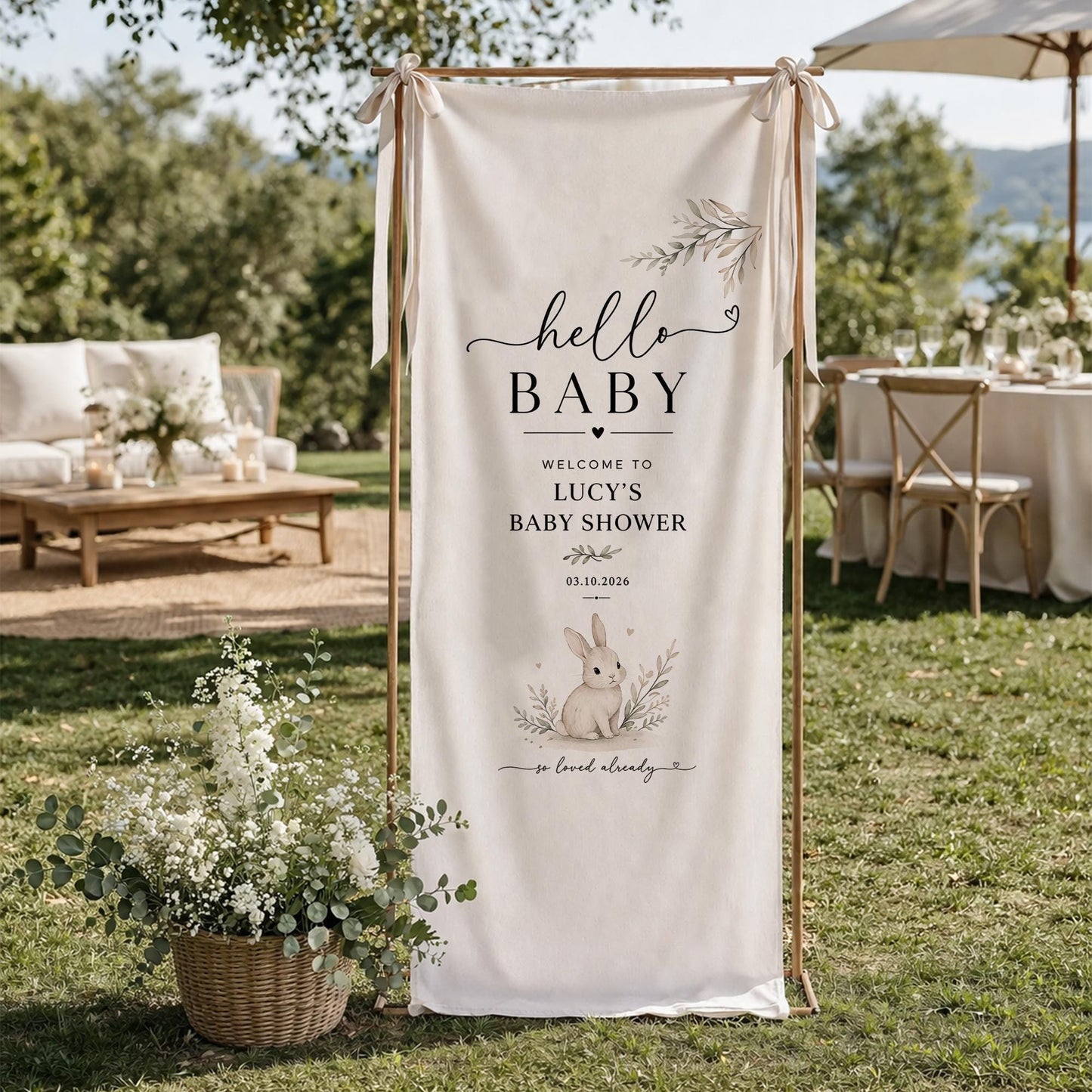Personalized Baby Shower Welcome Sign, Hello Baby Banner, Custom Baby Shower Backdrop, Neutral Baby Shower Decor, Woodland Theme