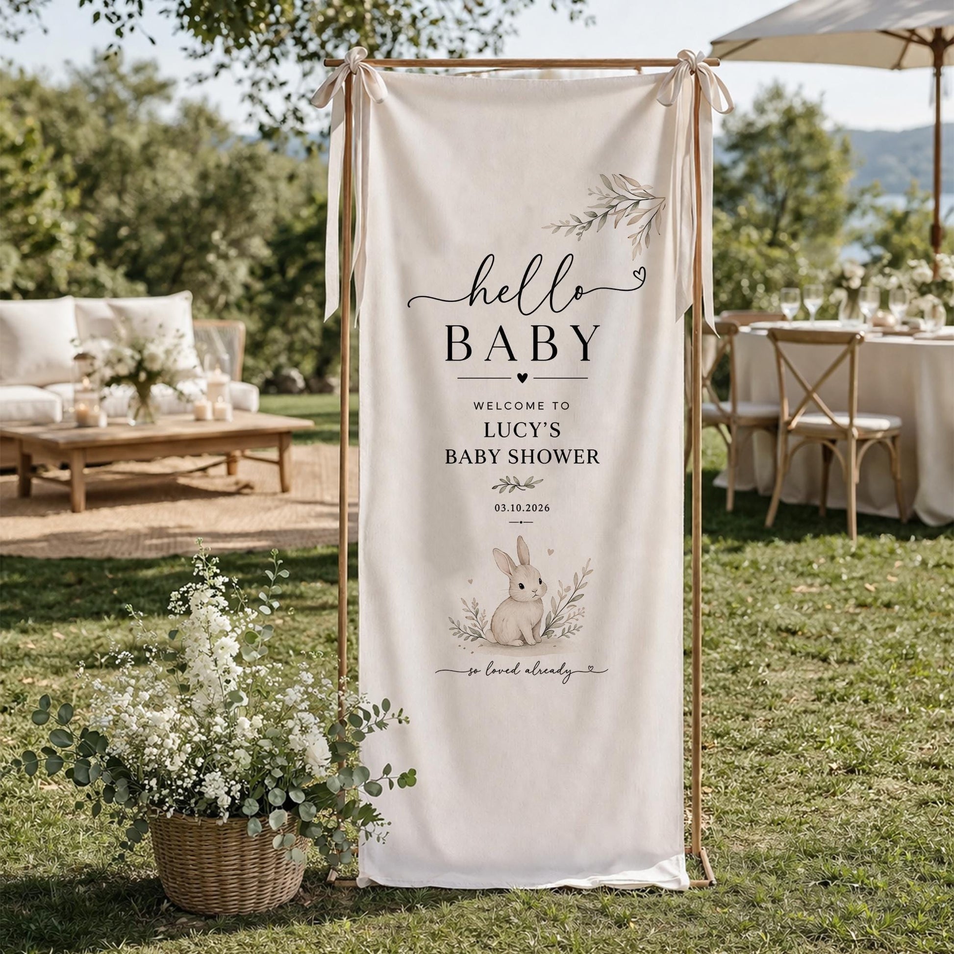 Personalized Baby Shower Welcome Sign, Hello Baby Banner, Custom Baby Shower Backdrop, Neutral Baby Shower Decor, Woodland Theme