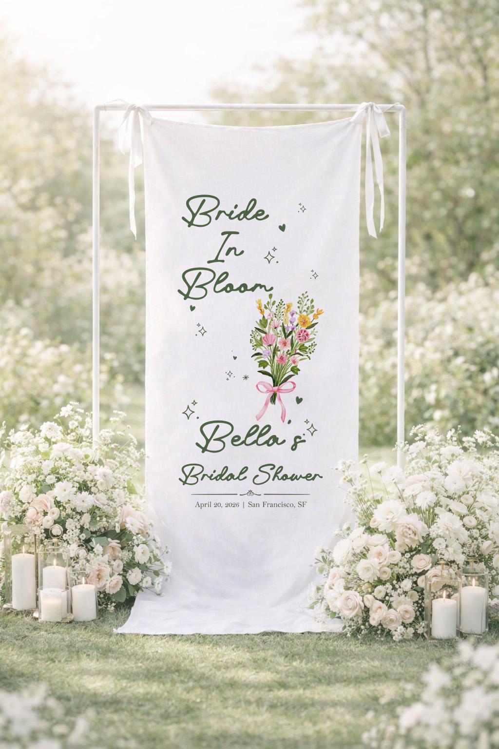 Bride In Bloom Bridal Shower Banner, Floral Bridal Shower Sign, Garden Theme Bridal Shower Decor, Personalized Wedding Shower Backdrop
