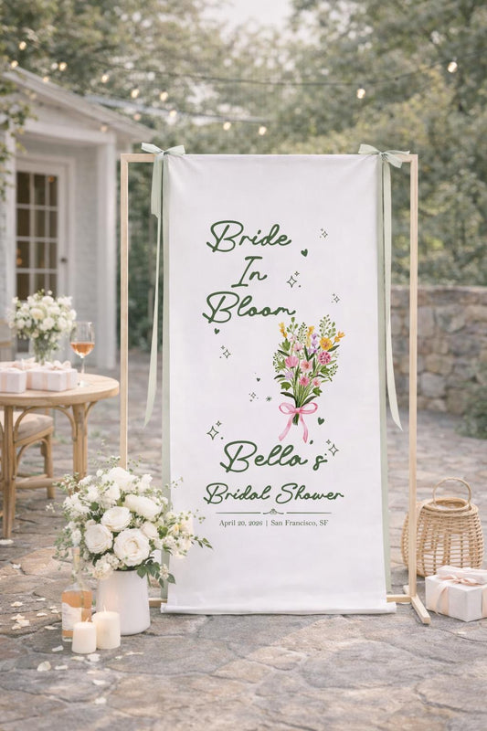 Bride In Bloom Bridal Shower Banner, Floral Bridal Shower Sign, Garden Theme Bridal Shower Decor, Personalized Wedding Shower Backdrop