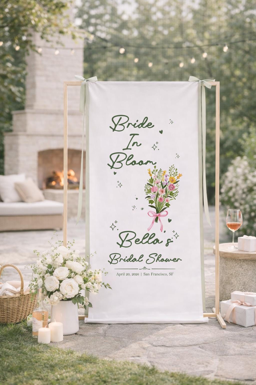 Bride In Bloom Bridal Shower Banner, Floral Bridal Shower Sign, Garden Theme Bridal Shower Decor, Personalized Wedding Shower Backdrop