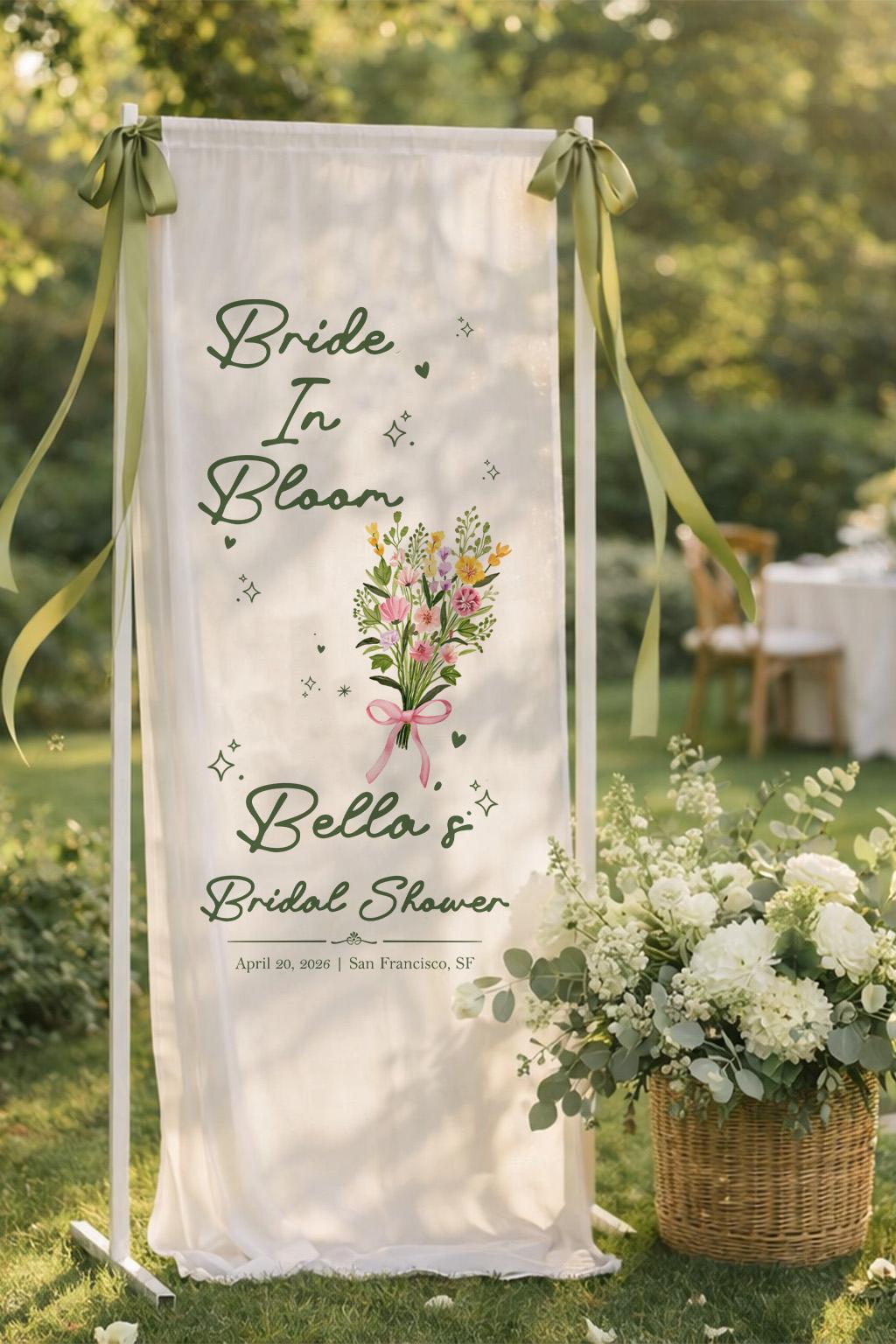 Bride In Bloom Bridal Shower Banner, Floral Bridal Shower Sign, Garden Theme Bridal Shower Decor, Personalized Wedding Shower Backdrop